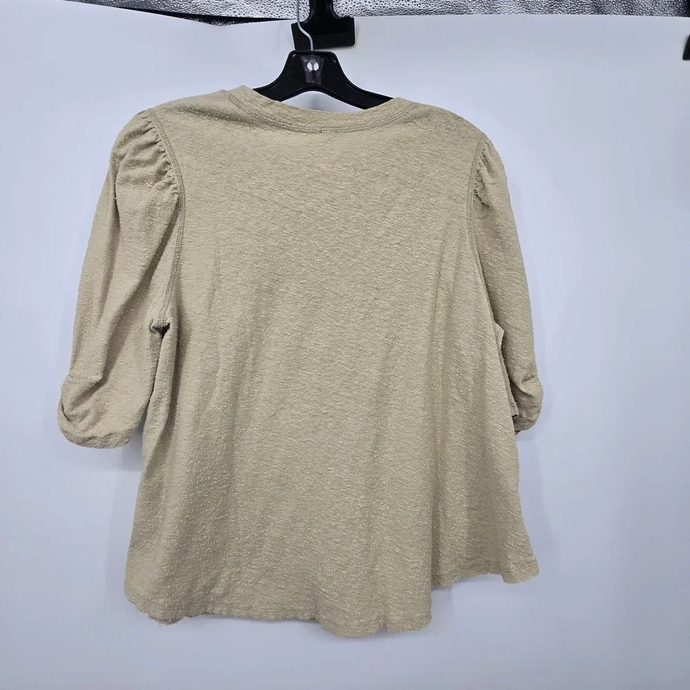 Free People Just A Puff Top Women's SM Beige Nubby Linen Cotton Natural Neutral‎